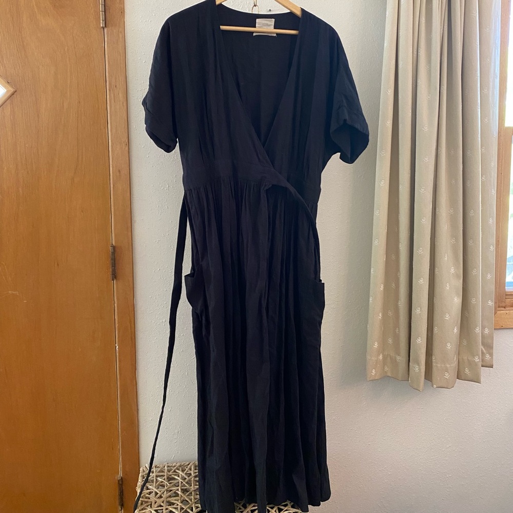 Black linen wrap dress from Urban Outfitters
